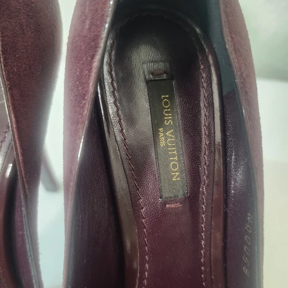 Louis Vuitton Platform Peep Toe Pumps Burgundy Suede Stiletto Heels Size 37